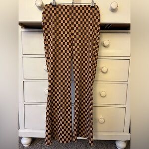Love on a hanger - Brown and Tan Checkered Flare Pants